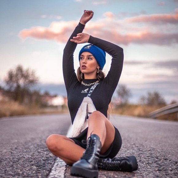 Kangol X H&M Womens L Black Long Sleeves Embroidered Ribbed Knit Bodycon Dress - Picture 5 of 13